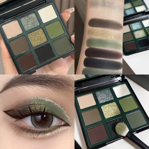 Палетка теней с зелеными оттенками 9 цветов TINGPHE