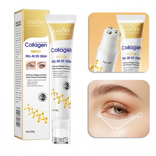 Крем-роллер для глаз c тремя охлаждающими массажными роликами с КОЛЛАГЕНОМ Sadoer, 20 гр. 