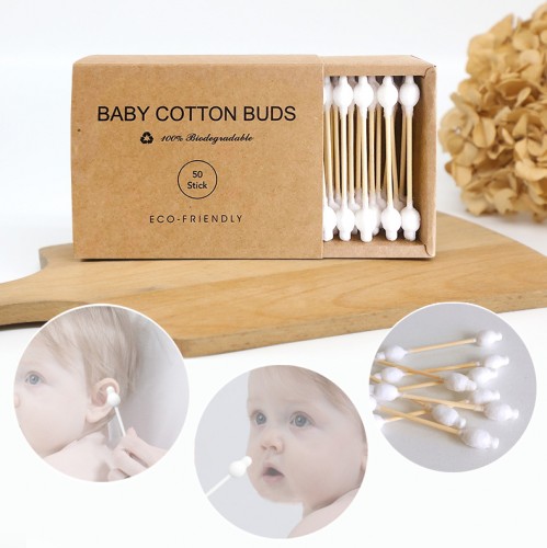 Бамбуковые ватные палочки детские с ОГРАНИЧИТЕЛЯМИ, 50 шт.