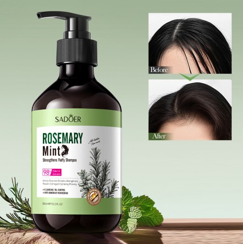 Шампунь против жирности волос с Розмарином и Ментолом Sadoer, 350 мл.