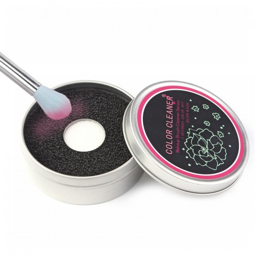 Губка для сухой чистки кистей для макияжа в металлической баночке