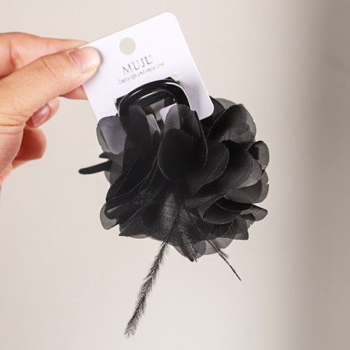 Заколка-краб для волос с цветком и перьями, 8 см.