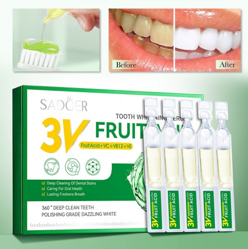 Эссенция для отбеливания зубов с фруктовыми кислотами и витаминами Sadoer, 10 ампул по 1,5 мл.