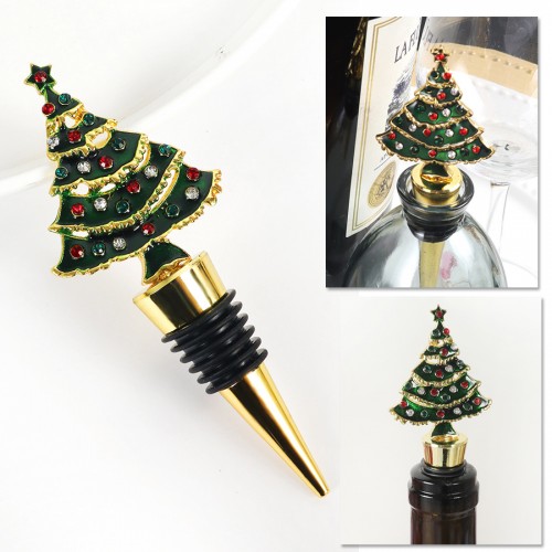 Декоративная многоразовая металлическая пробка для бутылки "ЕЛКА СО СТРАЗАМИ"