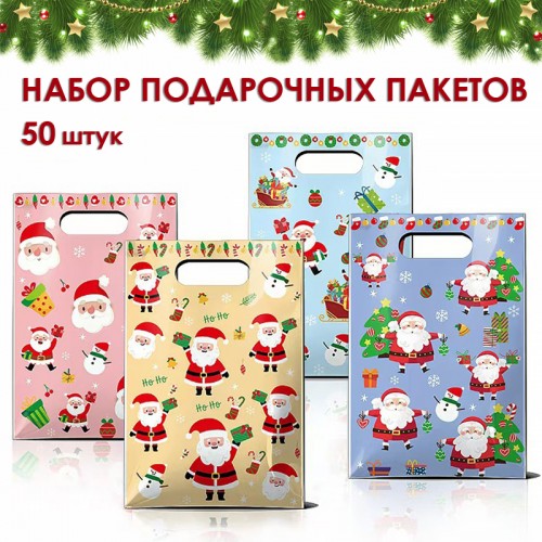 Набор подарочных пакетов 50 штук 25*16,5 см. Деды Морозы