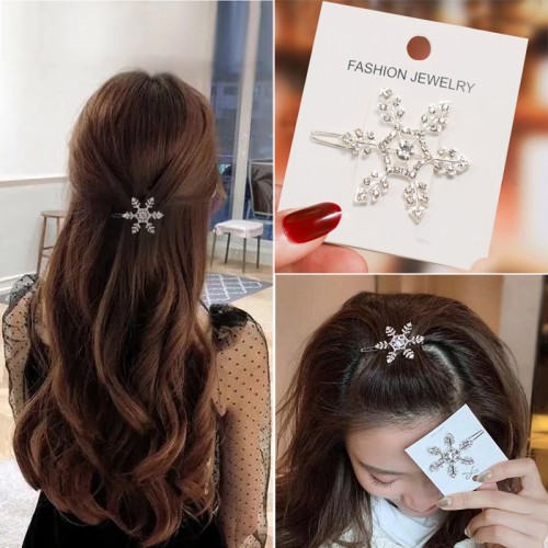 Заколка для волос металлическая "Снежинка" со стразами, 5*4,3 см.