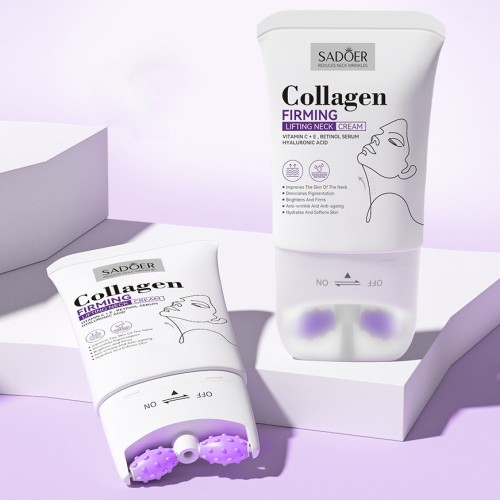 Подтягивающий укрепляющий крем для шеи и области декольте с массажными роликами Sadoer, 110 мл.
