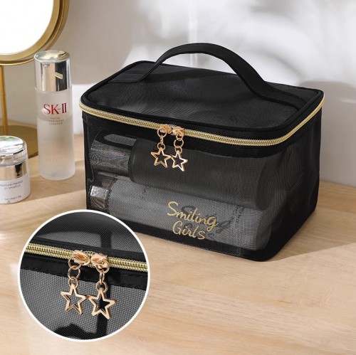 Косметичка прозрачная из плотной сетки 21*13*12 см., Smiling Girl