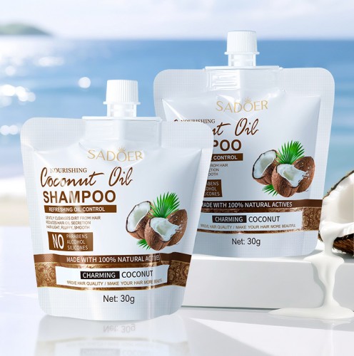 Питательный шампунь для волос с кокосом SADOER, 30 мл.